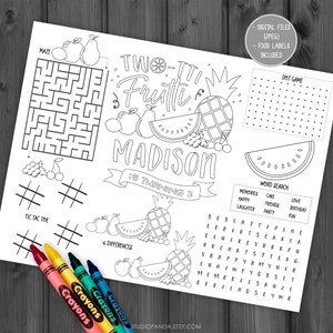 Two Tti Frutti Activity And Coloring Pages, Personalized, Tutti Frutti Twotti Pineapple Watermelon Summer Fruit Strawberry Lemon StudioPanda