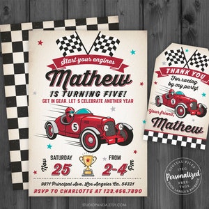 Race Car Invitation 1, Personalized, Racing Invitation, Car Decoration, Car Birthday Party, Vintage Car, Retro Car, Racing, Raceway Two Fast