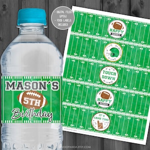 Football Water Bottle Labels, Personalized, Football Label, Football Tag, Football Water, Sport Party, Sports Rugby Touchdown Tailgate