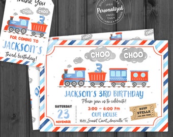 Train Invitation 3, Personalized, Train Birthday Invitation, Train Invites, Printable Template, Steam Engine Choo Choo Chugga StudioPanda
