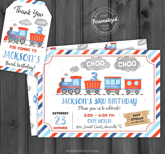 Train Invitation 3, Personalized, Train Birthday Invitation, Train Invites, Printable Template, Steam Engine Choo Choo Chugga StudioPanda