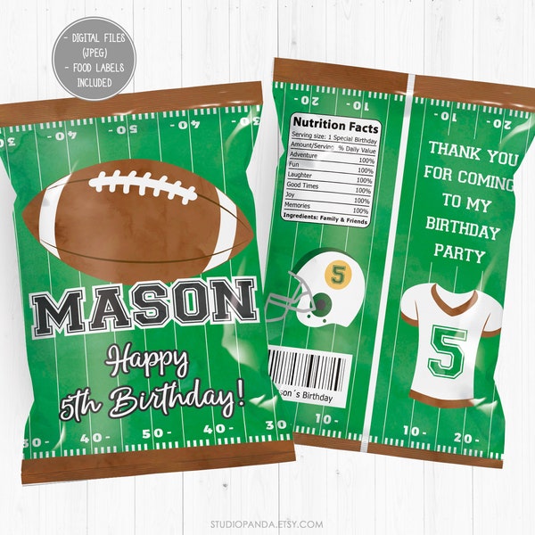 Football Chip Bag, Personalized, Football Label, Football Wrapper, Football Treat, Potato Chips, Sports Rugby Touchdown Tailgate