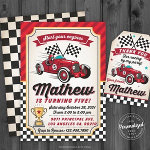 Race Car Invitation 2, Personalized, Racing Invitation, Car Decoration, Car Birthday Party, Vintage Car, Retro Car, Racing, Raceway Two Fast