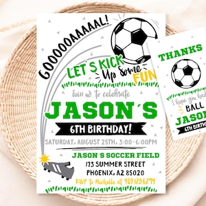 Soccer Invitation + Favor Tags, Personalized, Soccer Party, Soccer Decoration, Soccer Birthday, Sports, Sports, Invitation, Football SC1