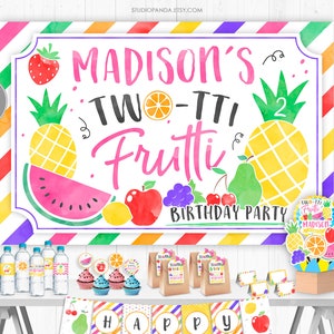 Two Tti Frutti Backdrop Party, Personalized, Background, Banner, Poster Tutti Frutti Twotti Pineapple Watermelon Summer Fruit StudioPanda