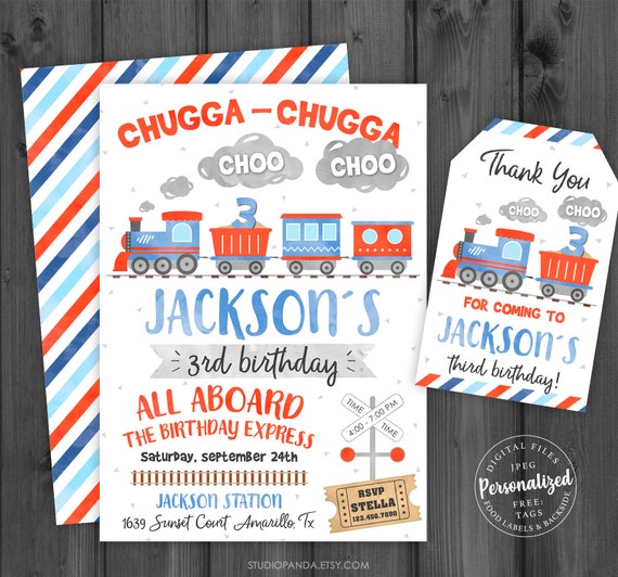 Train Invitation 1, Personalized, Train Birthday Invitation, Train Invites, Printable Template, Steam Engine Choo Choo Chugga StudioPanda