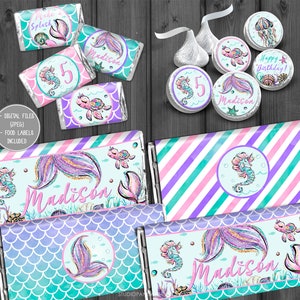 Mermaid Candy Bar Wrappers, Personalized, Little Mermaid, Mermaid Wrappers, Chocolate Hersheys, Mermaid Labels, Under The Sea, Pool Party