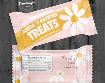 Daisy Flower Rice Krispies Treat Label, Personalized, Daisy Decoration, Daisy Birthday, Daisy Party, Wildflower, Boho Floral Daisy Chocolate