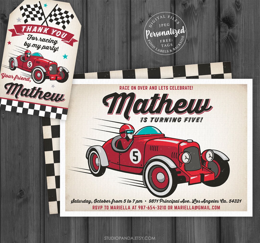 Race Car Invitation 4, Personalized, Racing Invitation, Car Decoration ...