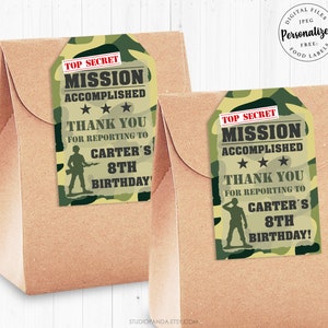 Camouflage Thank You Tags, Personalized, Camo Wrappers, Army Decoration, Military Deco, Soldier Party, COD, Soldier Favor, Military Treat