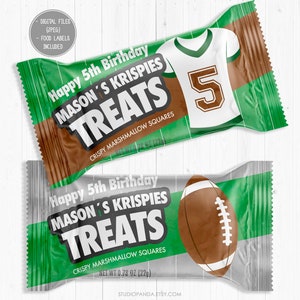 Football Rice Krispie Treat, Personalized, Football Label, Football Wrapper, Football Treat, Sports Rugby Touchdown Tailgate