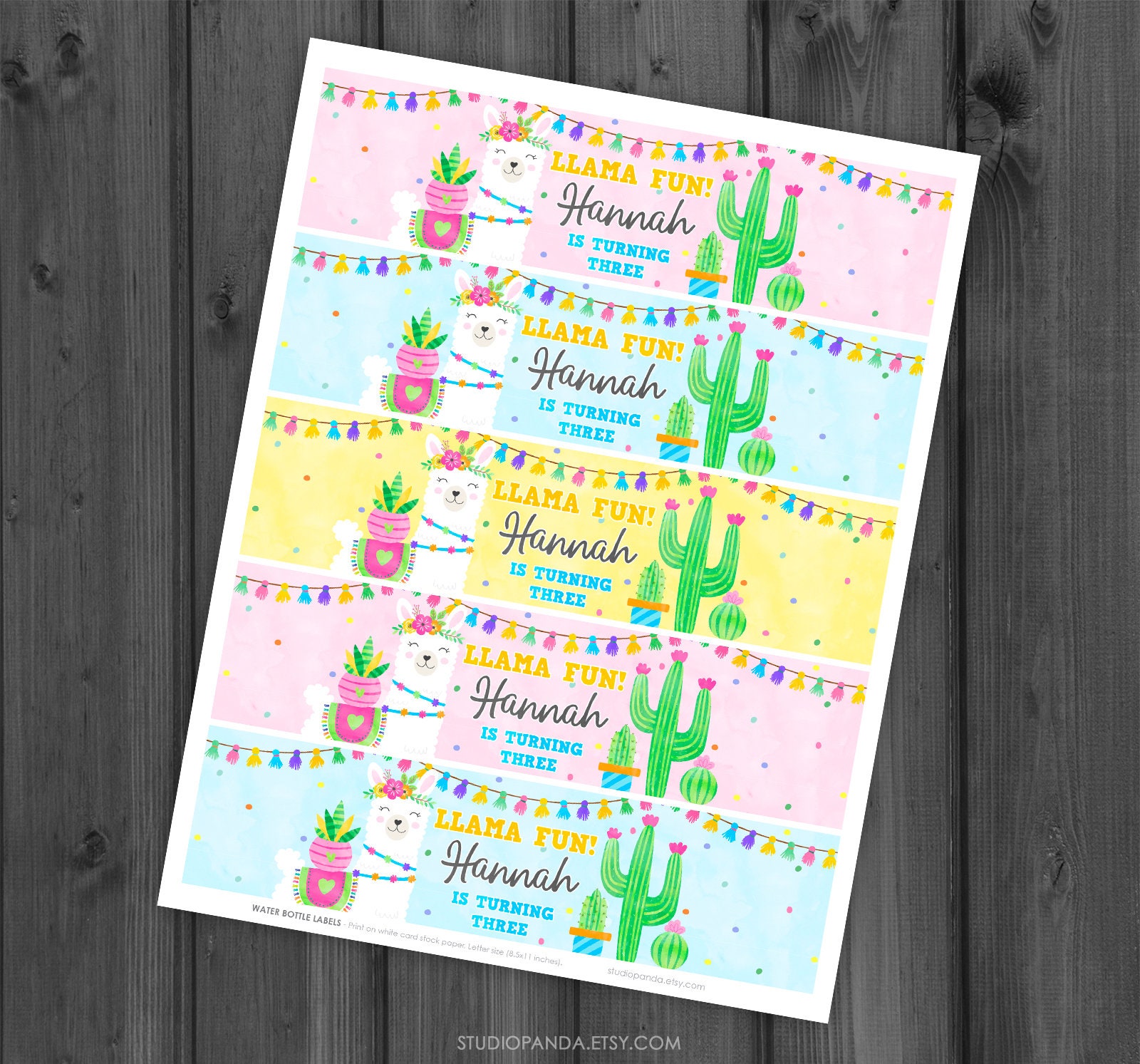 Llama Water Bottle Labels Personalized Llama Label Llama Etsy