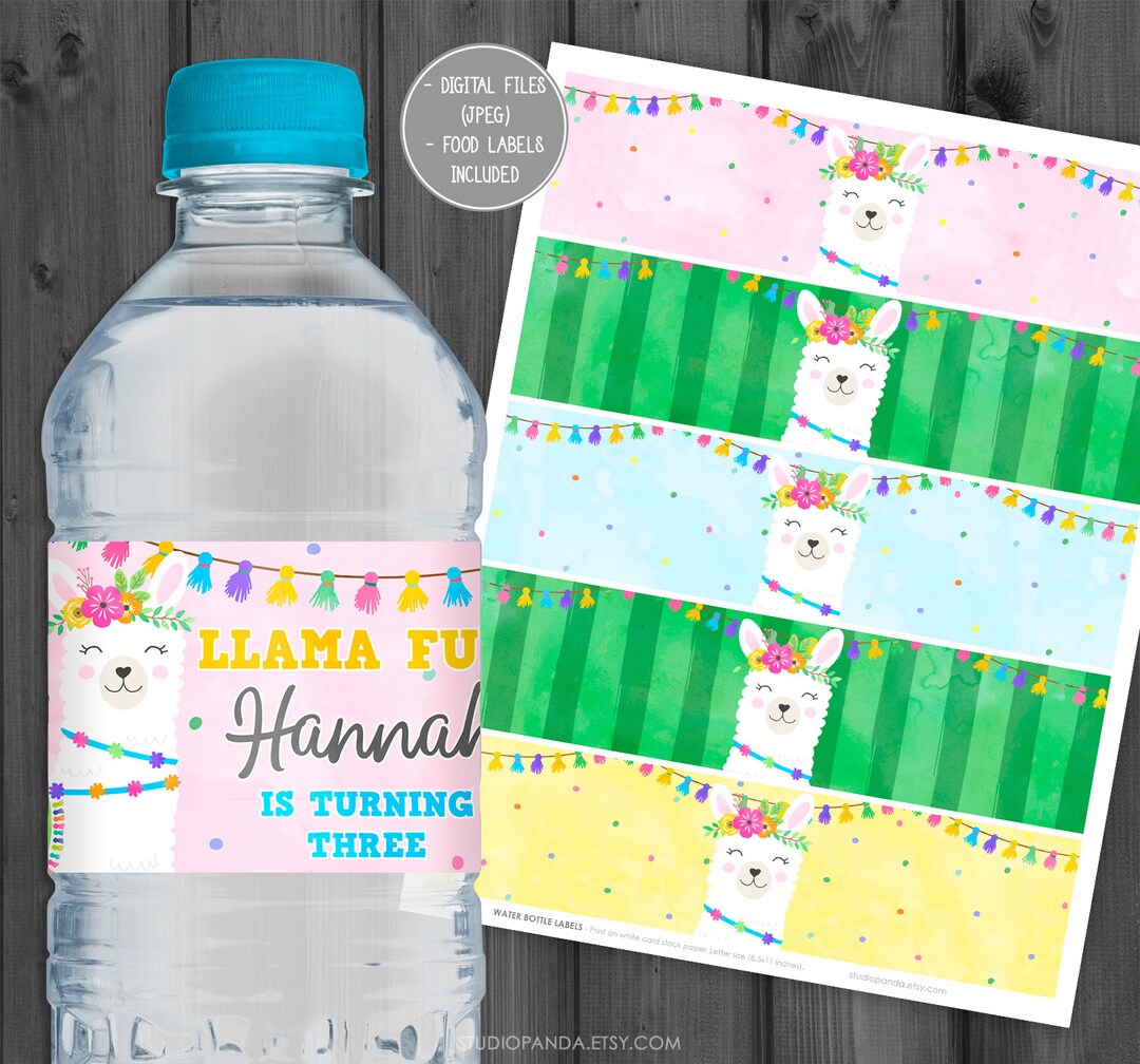 Llama Water Bottle Labels Personalized Llama Label Llama Etsy