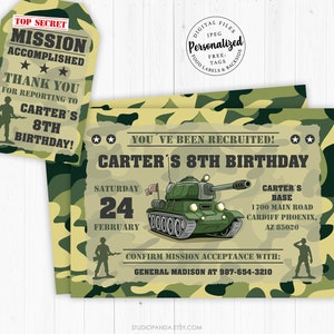 Camouflage Invitation 4, Personalized, Camo Invite, Army Decoration, Military Deco, Soldier Party, COD, Soldier Invitation, Army Invitation