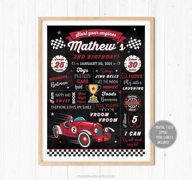 Race Car Chalkboard Black Personalized Car Board Car Backdrop Car Nursery Car Sign Vintage Car Retro Car Racing Raceway Two