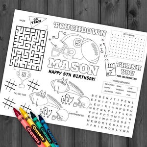 Football Activity And Coloring Pages, Personalized, Football Coloring Pages, Football Activity, Sport Party Rugby Touchdown Tailgate FT1