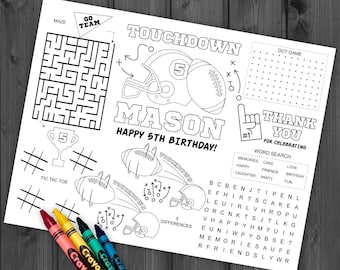 Football Activity And Coloring Pages, Personalized, Football Coloring Pages, Football Activity, Sport Party Rugby Touchdown Tailgate FT1