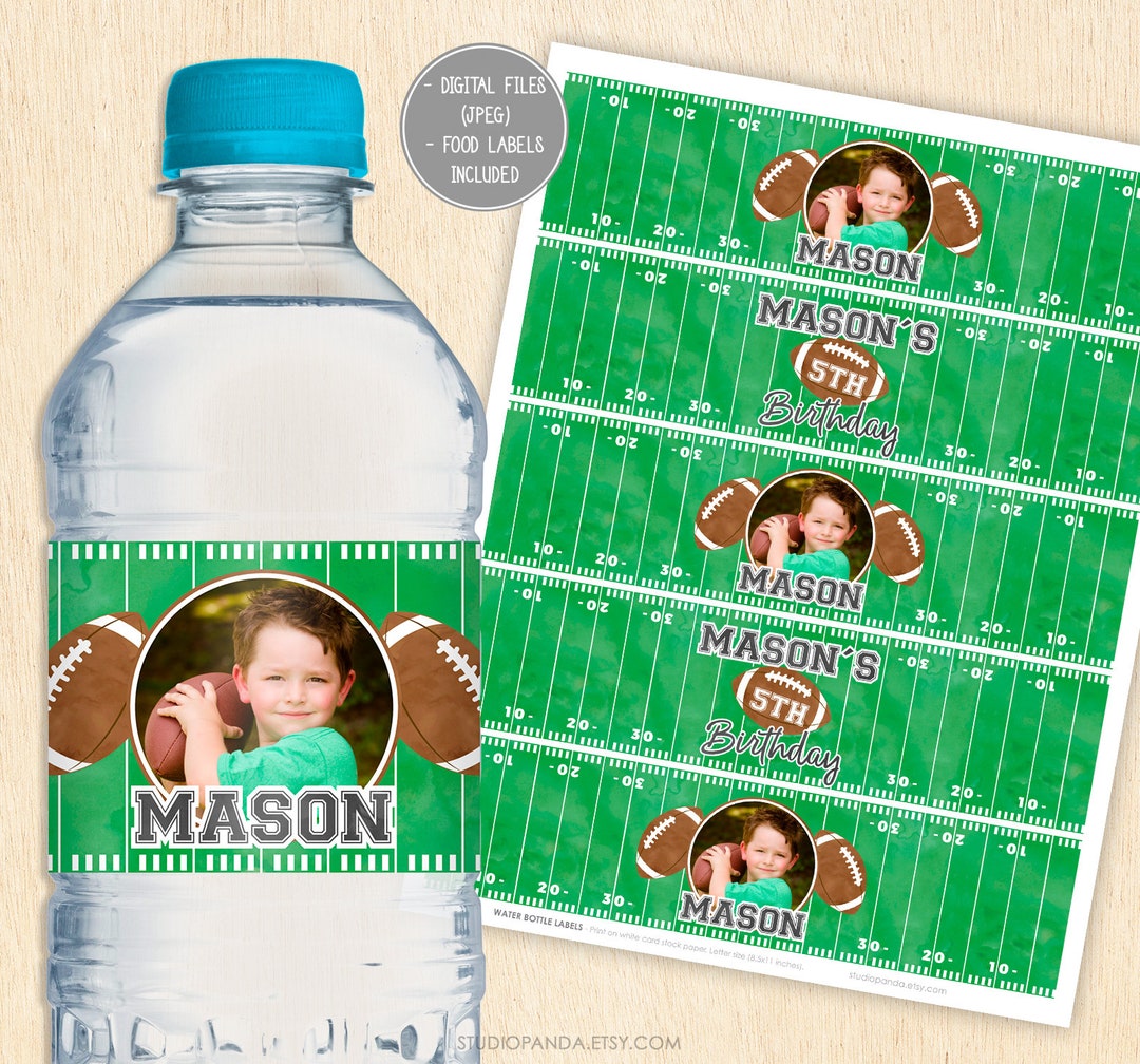 Football Water Bottle Labels Personalized Football Wrappers Etsy