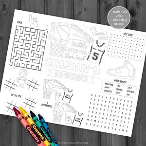 Basketball Activity And Coloring Pages, Personalized, Sport Activity, Basketball Game, Baloncesto Slam Dunk Party Hoop Court Game On Ball