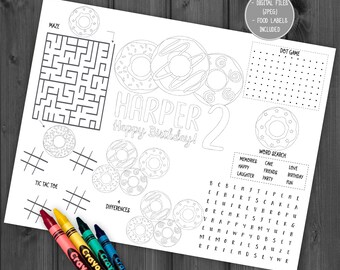 Donut-Aktivität und Ausmalseiten, personalisiert, Donut-Aktivität, Donut-Spiel, Donut-Gefallen, Erwachsenwerden, Streusel, Süßes, Donuts, Donuts