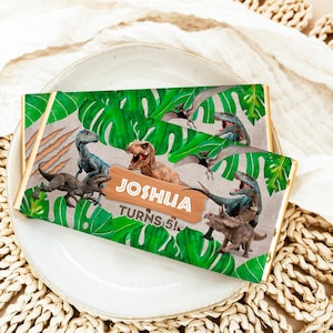 Dinosaurus snoepreep wikkels, gepersonaliseerd, dinosaurus decoratie, dinosaurus wikkels, dinosaurus chocolade, dinosaurus reep wikkel, T-Rex, DN2