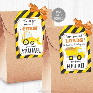 Construction Thank You Tags, Personalized, Construction Favor, Construction Card, Digger Bulldozer Crane Caution Dump Truck Tractor Builder