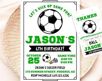 Soccer Invitation + Favor Tags, Personalized, Soccer Party, Soccer Decoration, Soccer Birthday, Sports Invitation, Football, Sports, SC1