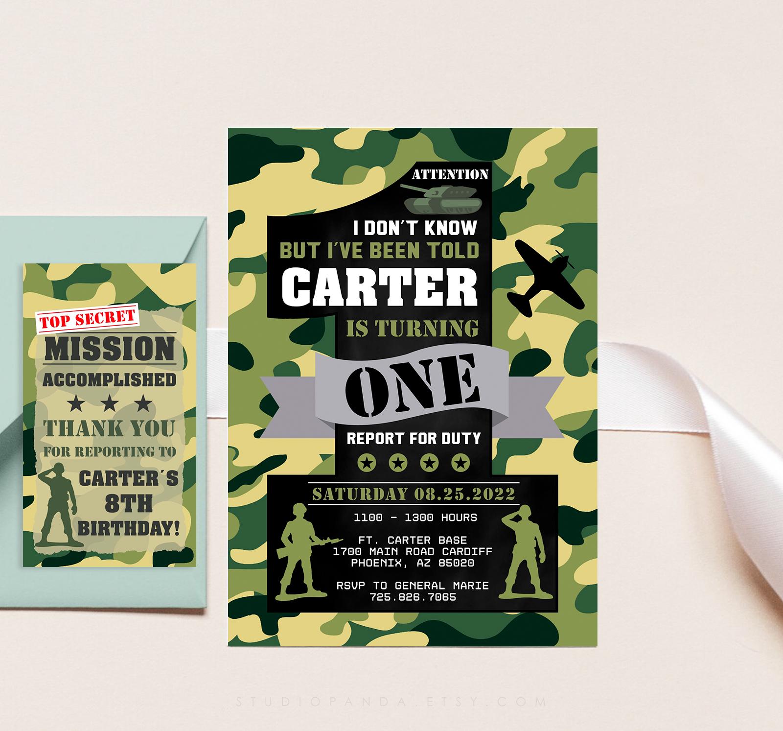 Soldier Invitation + Favor Tags, Personalized, Army Invitation ...