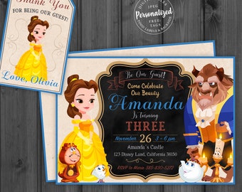 Beauty And The Beast Invitation 3, Personalized, Beauty Bundle, Beauty invite, Princesa Bella Y Bestia Princess Belle Party