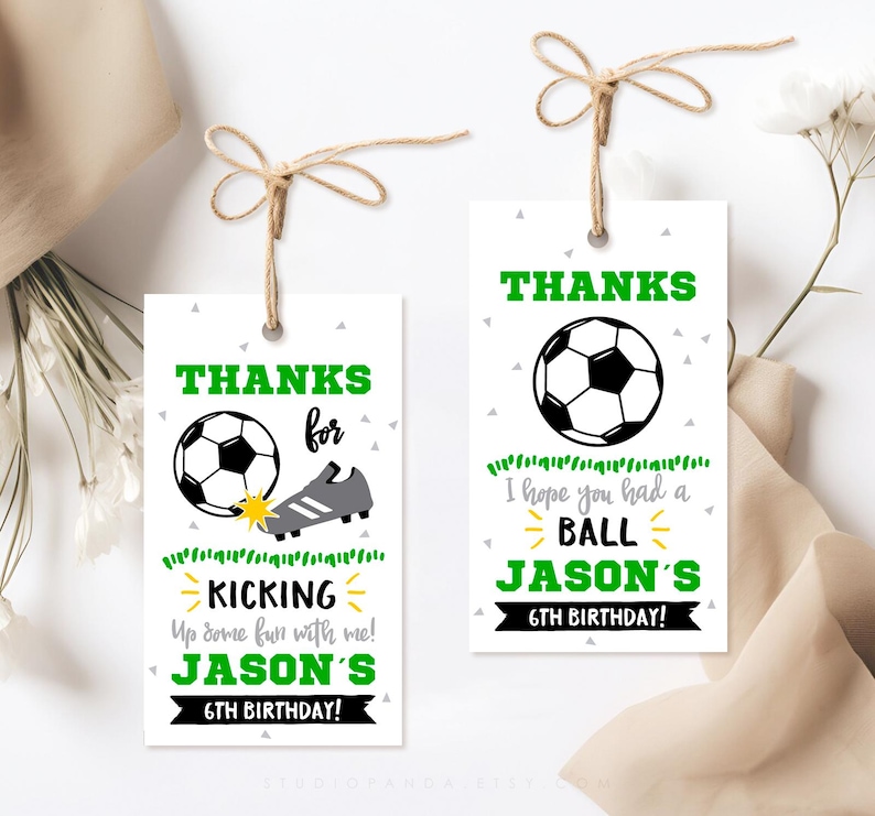 Cleated Tags Soccer Favor Tags, Personalized, Soccer Thank You Card, Sports Favor ...