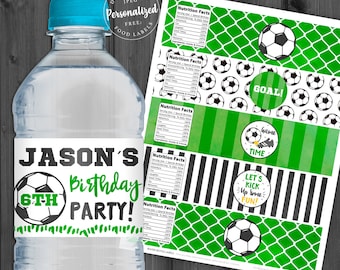 Soccer Water Bottle Labels, Personalized, Soccer Decoration, Soccer Birthday, Soccer Party, Football, Sports, Soccer Favor, Soccer Label