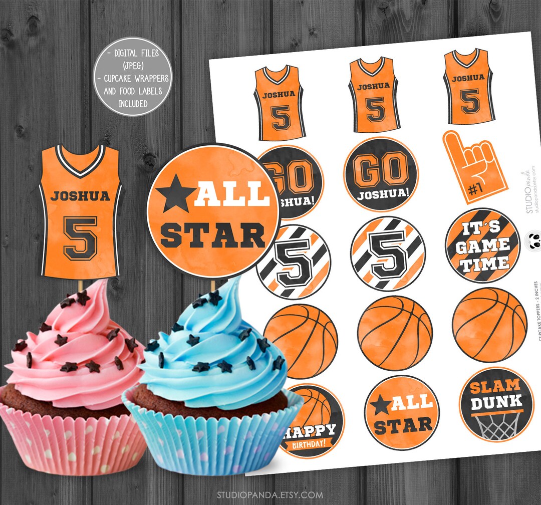 Basketball Cupcake Toppers and Wrappers, Personalized, Sports Toppers