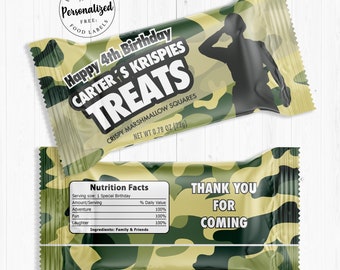 Camouflage Rice Krispies Treat, Personnalisé, Camo Wrappers, Décoration militaire, Déco militaire, Soldier Party, COD, Military Treat, Krispies