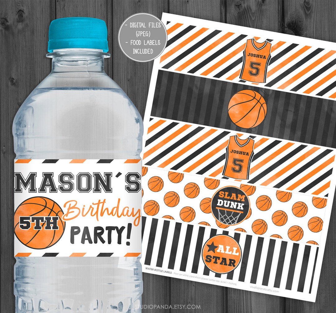 Basketball Water Bottle Labels, Personalized, Sports Labels, Basketball ...