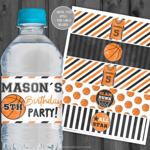 Basketball Water Bottle Labels, Personalized, Sports Labels, Basketball Labels, Baloncesto Slam Dunk Party Hoop Court Game On Ball
