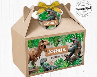 Dinosaur Gable Box Label, Personalized, Dinosaur Decoration, Dinosaur Birthday, Dinosaur Box, Dinosaur Favor, Dinosaur Tags T-Rex, Three-Rex