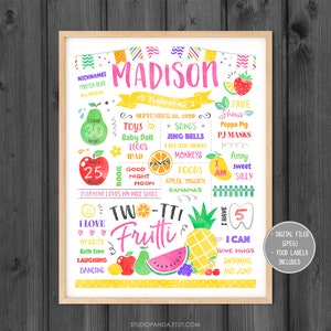 Two Tti Frutti Chalkboard White, Personalized, Banner Poster Sign Chalk board Tutti Frutti Twotti Pineapple Watermelon Summer StudioPanda