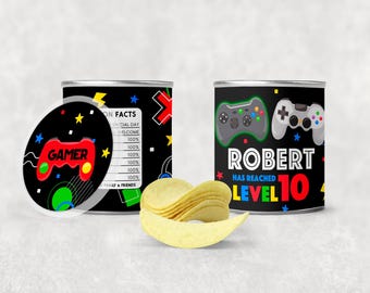 Video Game Mini Chips, Personalized, Video Game Chip Tube Label, Game Wrapper, Gamer Potato Chips, Gaming, Arcade, Level Up, Game Truck, VG1