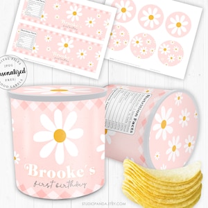 Daisy Flower Mini Chip, Personalizzato, Decorazione Daisy, Compleanno Daisy, Festa Daisy, Fiore di campo, Boho, Daisy Mini Chip, Tubo di lattina Daisy Chip