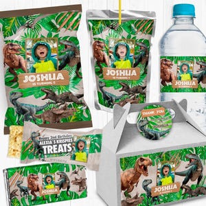 Dinosaur Bundle With Photo, Personalized, Dinosaur Party Decoration, Dinosaur Birthday, Dinosaur Wrappers, Chip Bag Three-Rex T-Rex DN2