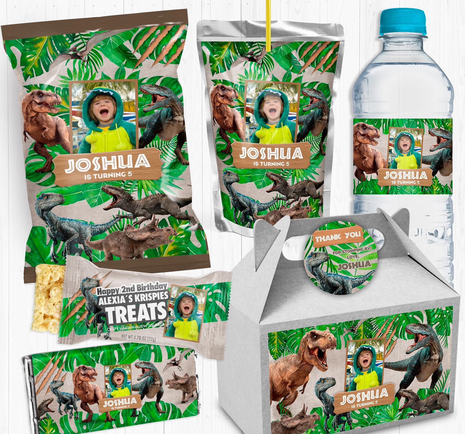 Dinosaur Bundle With Photo, Instant Download, Dinosaur Party Decoration, Dinosaur Birthday, Dinosaur Wrappers, Chip Bag Three-Rex T-Rex DN2