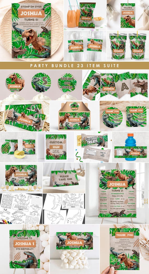 Dinosaur Bundle With Photo, Instant Download, Dinosaur Party Decoration, Dinosaur Birthday, Dinosaur Wrappers, Chip Bag Three-Rex T-Rex DN2