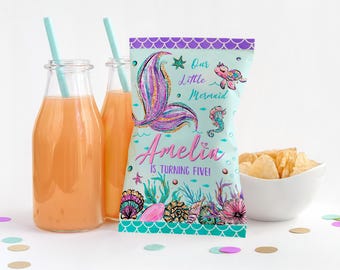 Mermaid Chip Bag, Personalized, Mermaid Wrapper, Mermaid Potato Chips, Mermaid Chips, Under the Sea Chip Bag, Cute, Ocean Animals, MR1