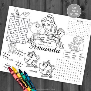 Beauty And The Beast Activity And Coloring Pages, Personalized, Beauty Bundle, Beauty Activity, Princesa Bella Y Bestia Princess Belle Party