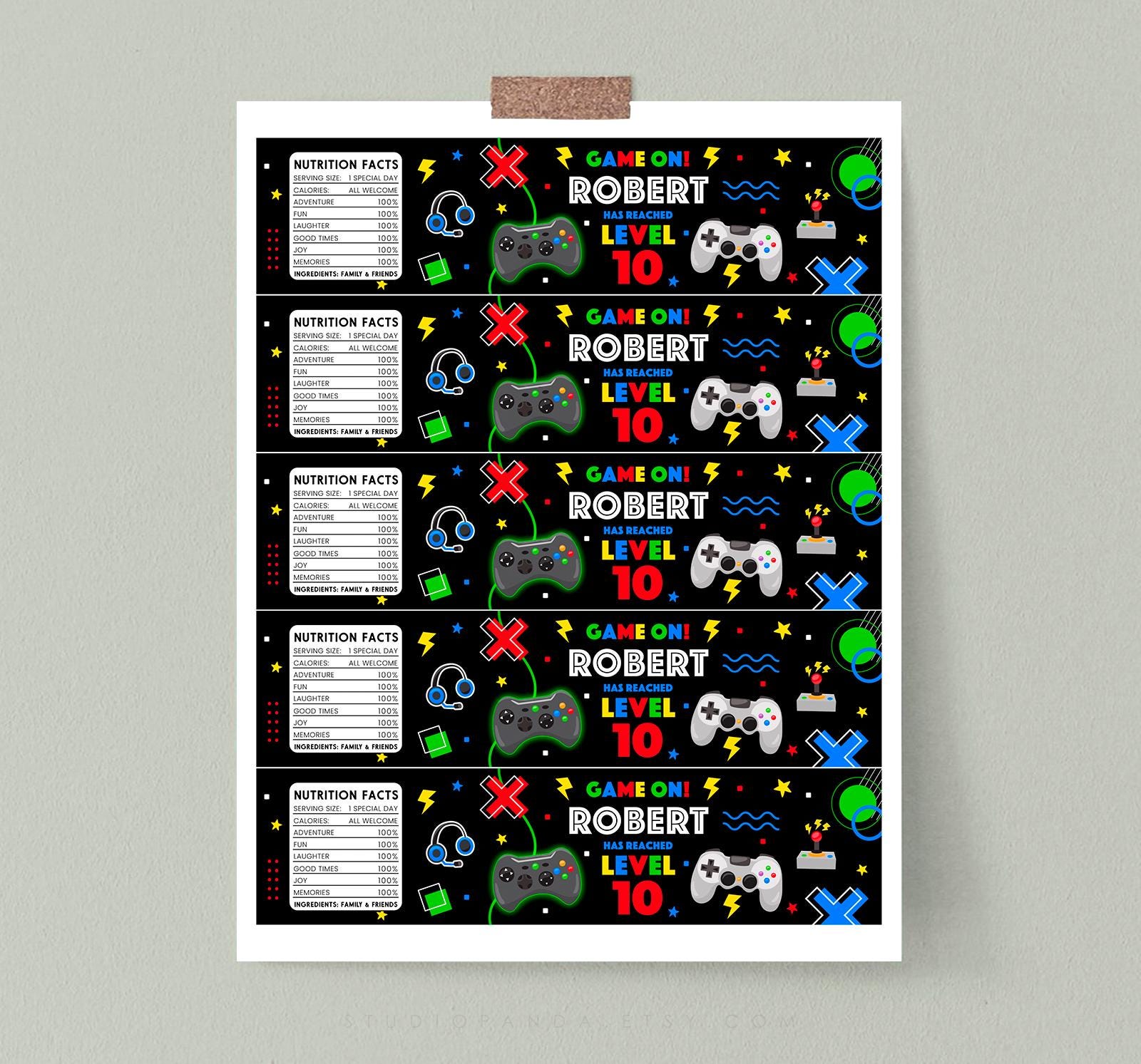 Video Game Water Bottle Labels, Personalized, Video Game Label, Gamer ...