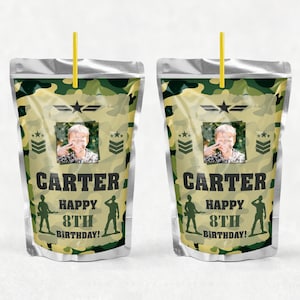 Soldier Juice Label With Photo, Personalized, Soldier Juice Pouch, Soldier Water, Soldier Label, Army Juice Label, Military, Army, CM1