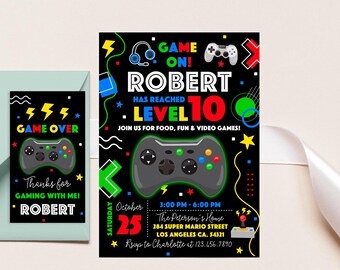 Video Game Invitation 2, Personalized, Video Game Party, Gamer Decoration, Gamer Invitation, Game Truck Invitation, Gaming, Arcade, VG1