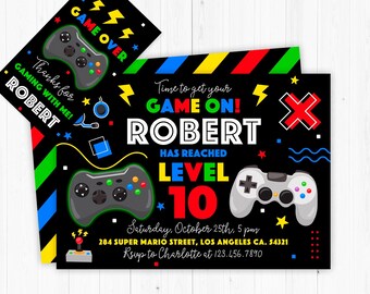 Videospiel-Einladung 4, personalisiert, Videospiel-Party, Gamer-Dekoration, Gamer-Einladung, Game Truck Einladung, Gaming, Arcade, VG1