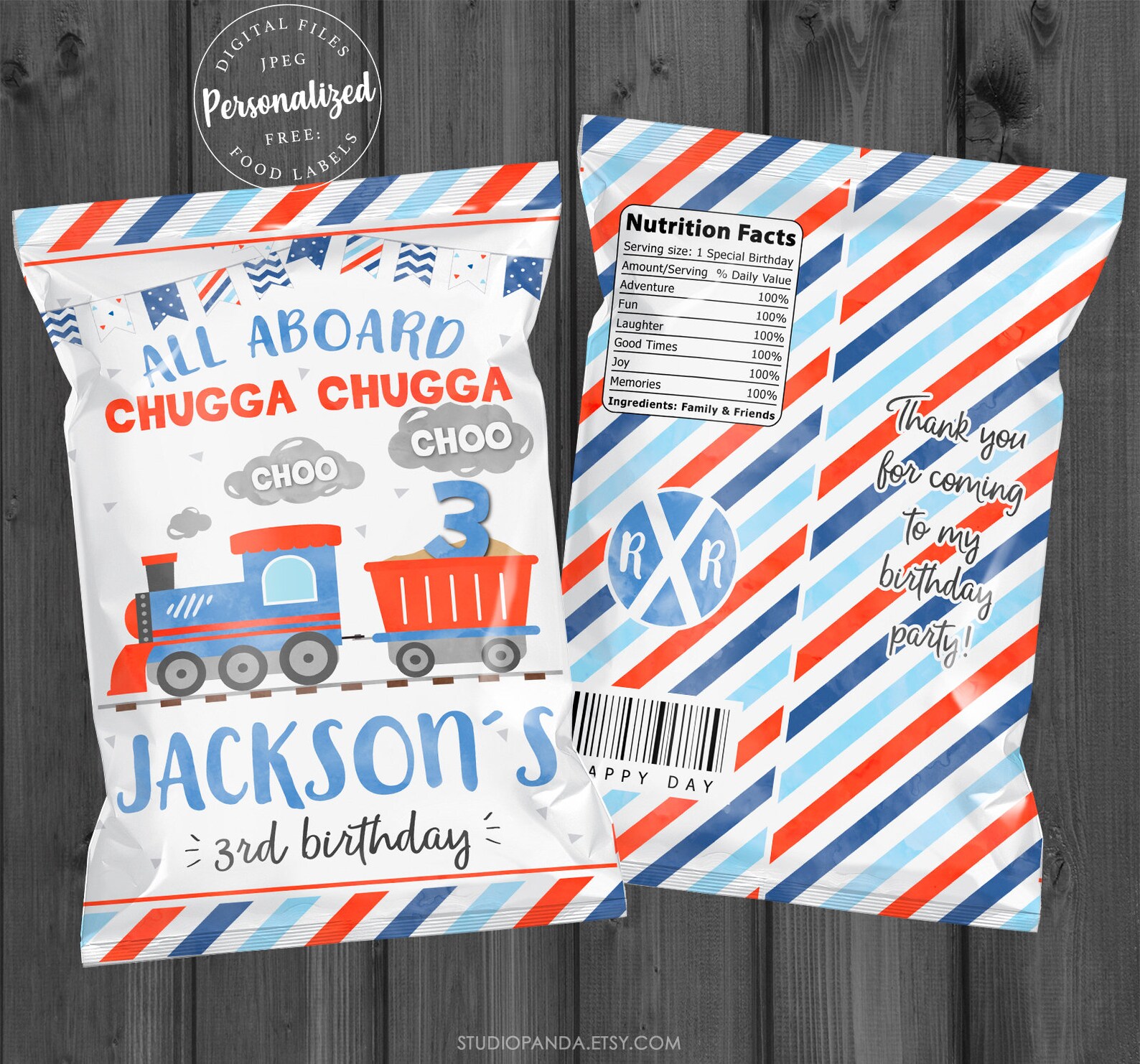 Train Wrapper Pattern Train Chip Bag, Personalized, Train Birthday, Train Decoration, Train ...