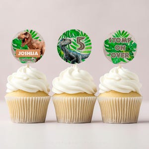 Dinosaur Cupcake Toppers, Personalized, Dinosaur Decoration, Dinosaur Birthday, Dinosaur Party, Dinosaur Toppers, T-Rex, Three-Rex DN2
